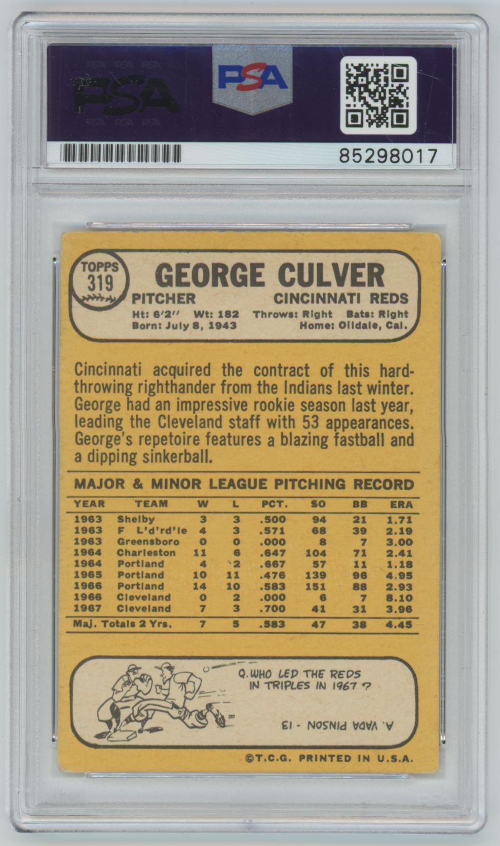 1968 Topps George Culver Auto - PSA/DNA Authentic (8017)