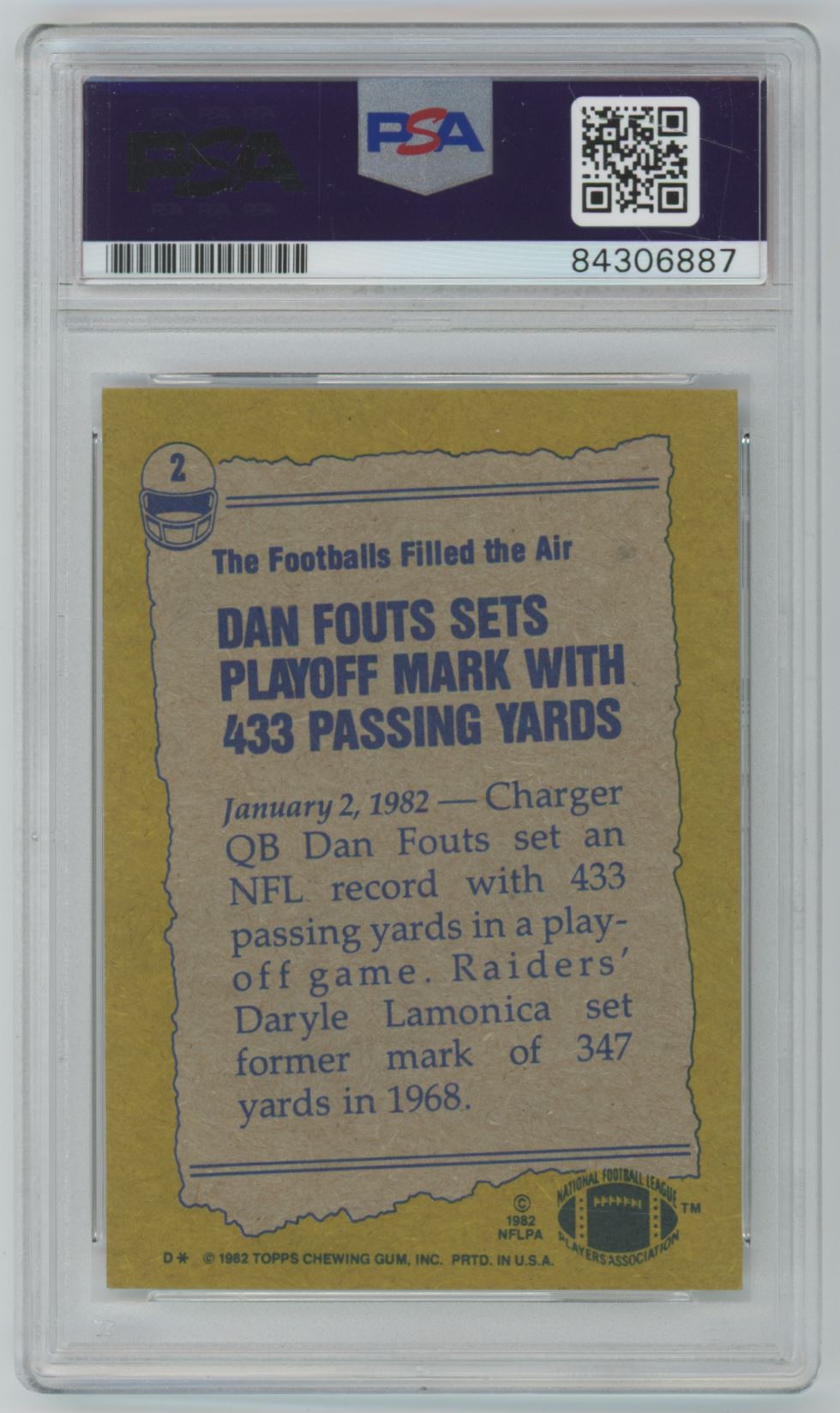 1982 Topps Dan Fouts #2 Auto - PSA/DNA Authentic