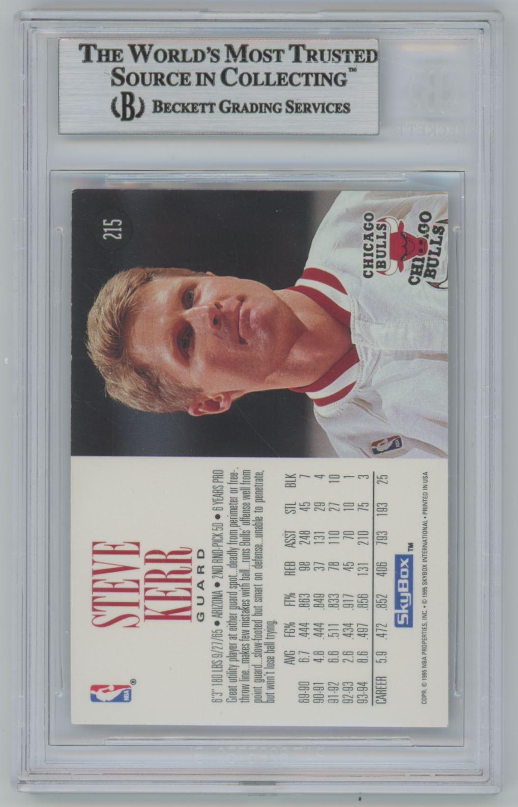 1994-95 Skybox Premium Steve Kerr #215 Auto - Beckett Authentic