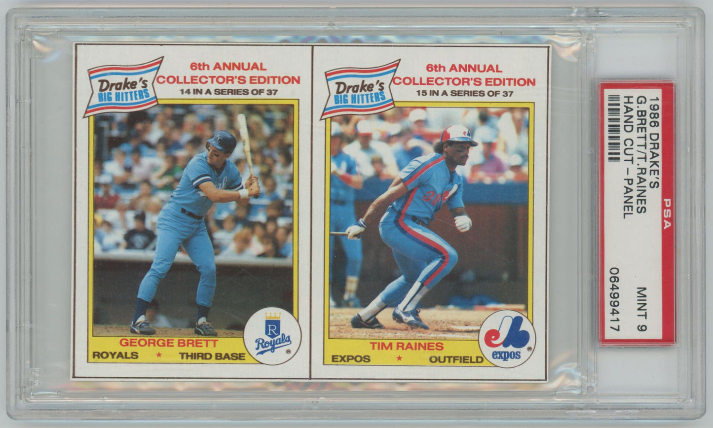 1986 Drake's George Brett / Tim Raines Hand Cut Panel - PSA 9