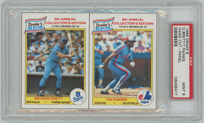 1986 Drake's George Brett / Tim Raines Hand Cut Panel - PSA 9