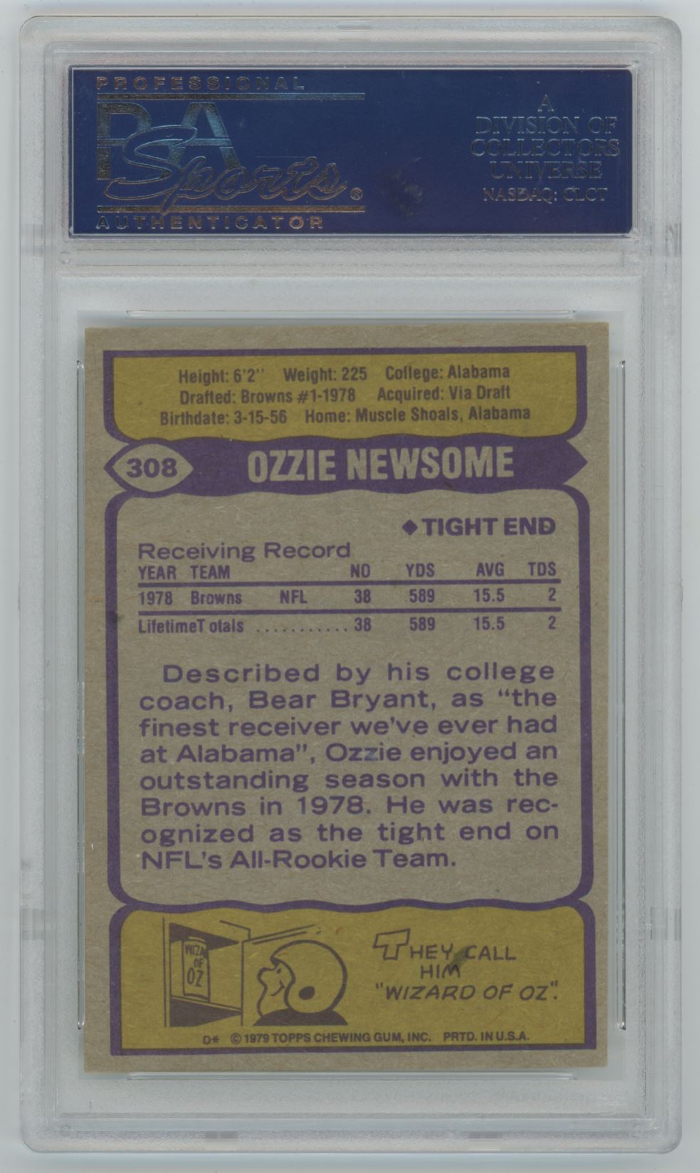 1979 Topps Ozzie Newsome Auto - PSA/DNA 6