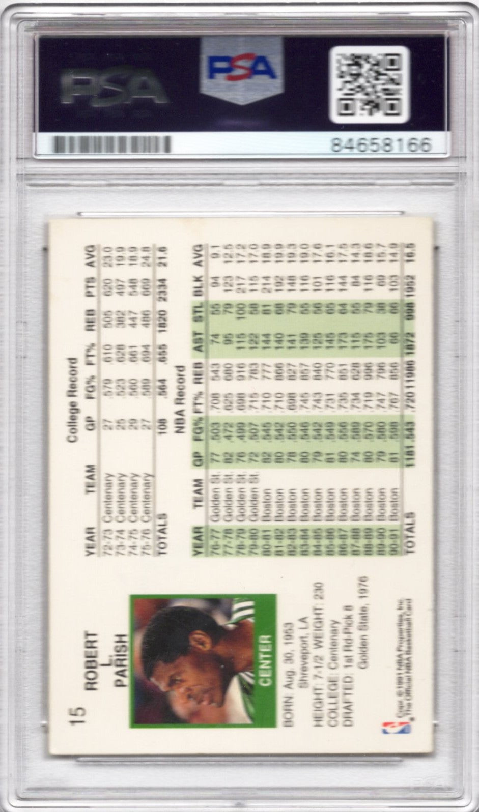 1991 NBA HOOPS ROBERT PARISH AUTOGRAPH PSA/DNA (8166)