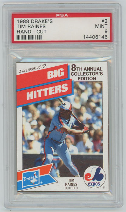 1988 Drake's Tim Raines Hand-Cut PSA 9