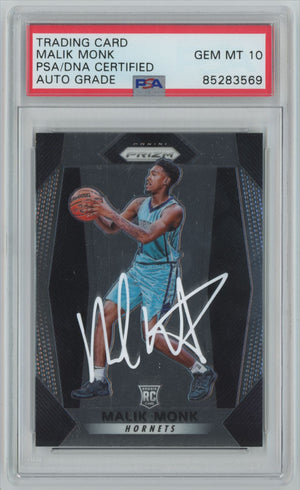 2017 Panini Prizm Malik Monk PSA/DNA Auto Gem 10 WHITE INK