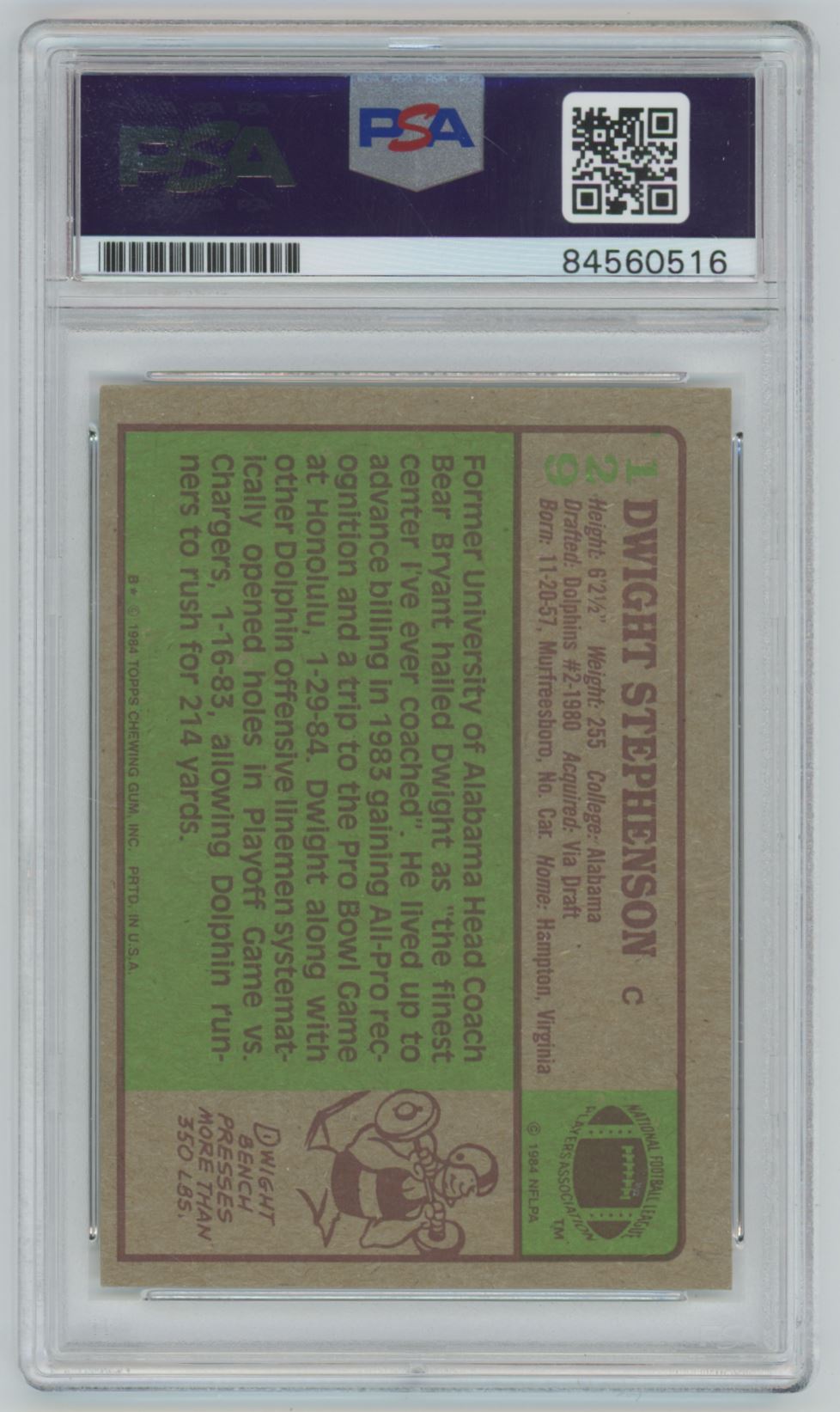 1984 Topps Dwight Stephenson Rookie Card Auto - PSA/DNA