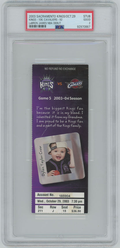 2003 Lebron James NBA Debut Game Ticket Stub - PSA 2