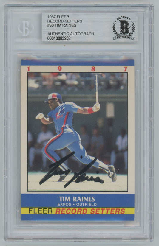 1987 Fleer Record Setters #30 Tim Raines Auto - Beckett Authentic