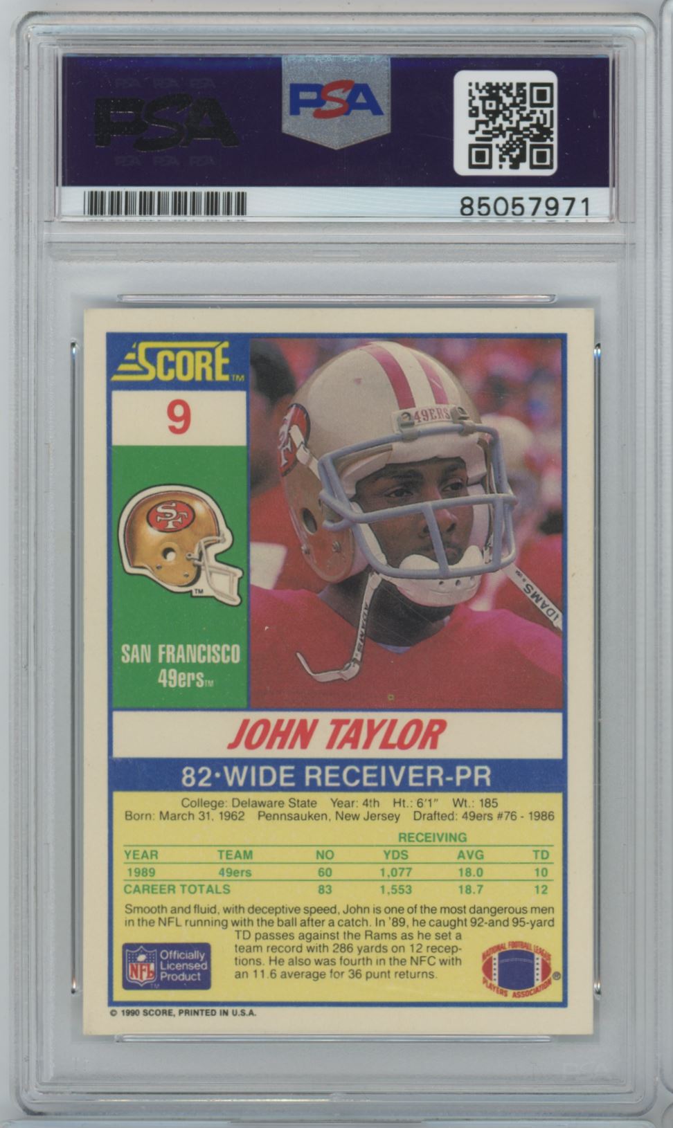 1990 Score John Taylor Auto - PSA/DNA Authentic