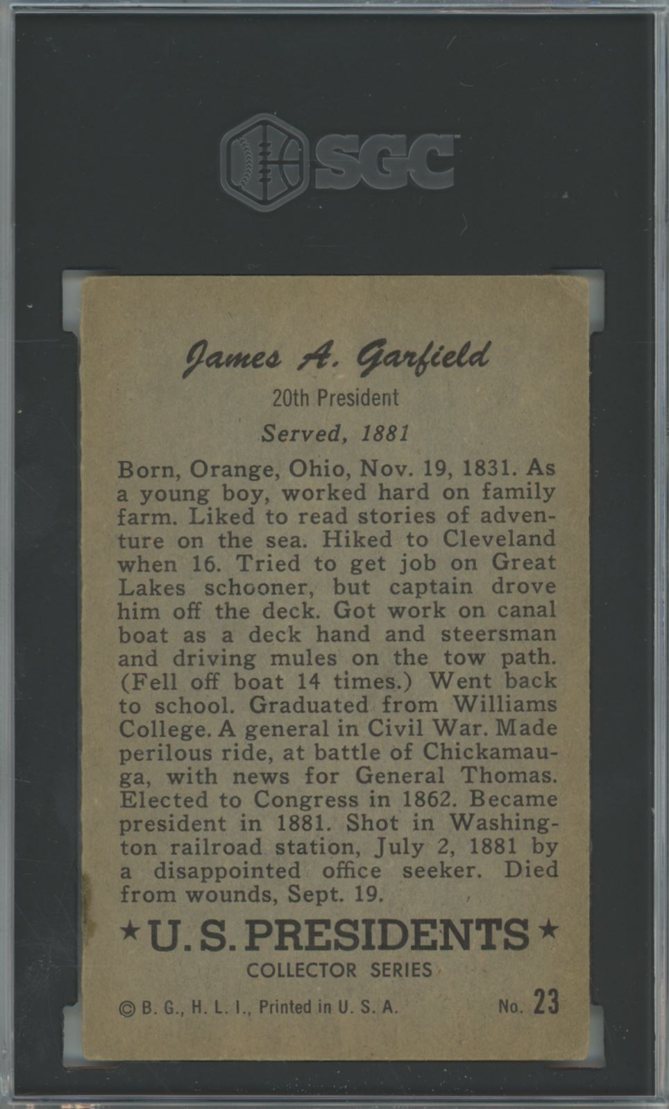 1952 Bowman James A. Garfield #23 U.S. Presidents - SGC 3