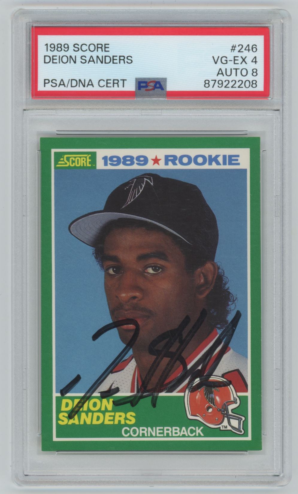 1989 Score #246 Deion Sanders Auto - PSA 4/Auto 8