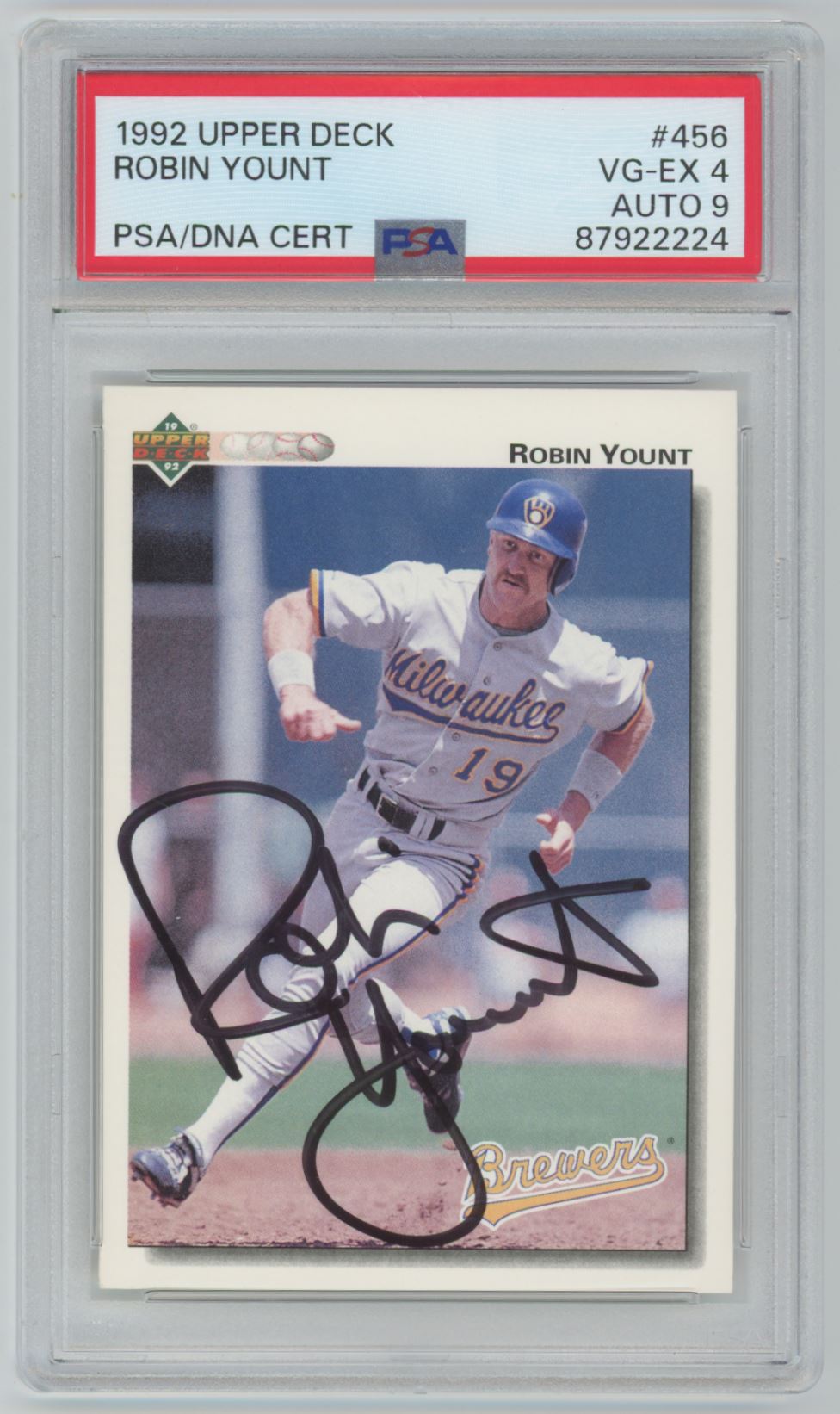 1992 Upper Deck #456 Robin Yount Auto - PSA 4/Auto 9