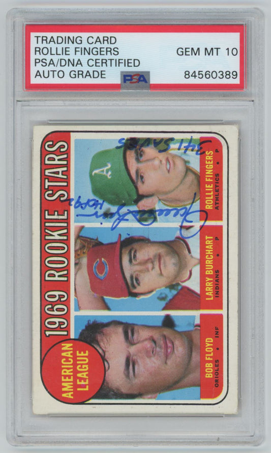 1969 Topps Rollie Fingers ROOKIE CARD AUTOGRAPH PSA/DNA - Auto Grade 10 (0389)