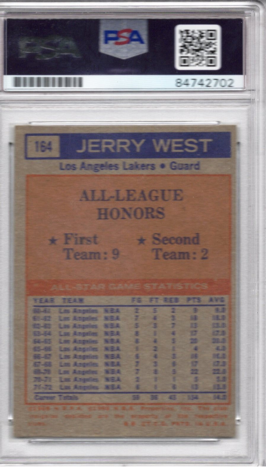 1972 TOPPS JERRY WEST AUTOGRAPH PSA/DNA