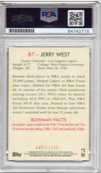 2009 TOPPS JERRY WEST #87 HOF AUTOGRAPH PSA/DNA GEM MINT 10 AUTO