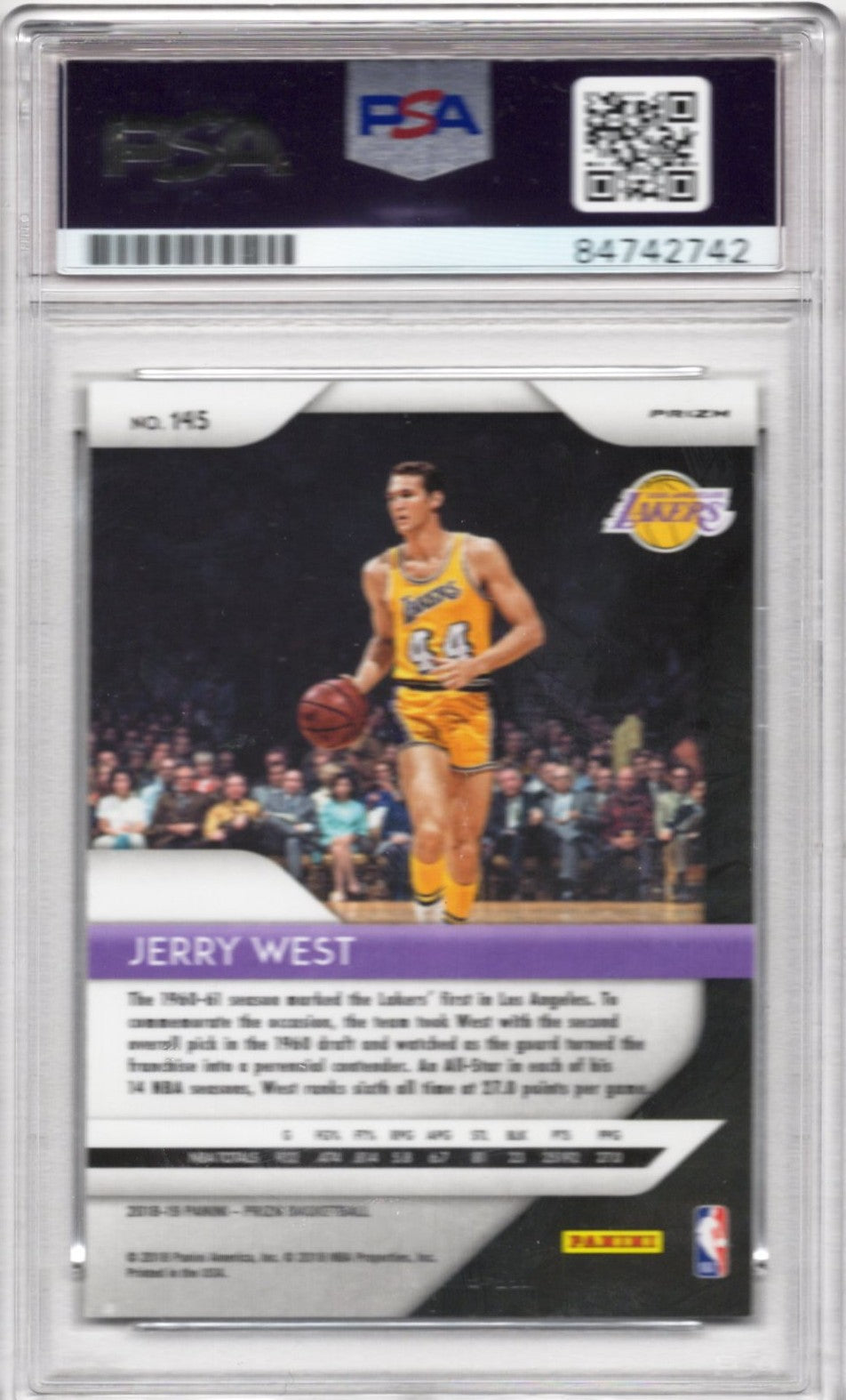 2018 PRIZM SILVER JERRY WEST AUTOGRAPH GRADE 10 PSA/DNA