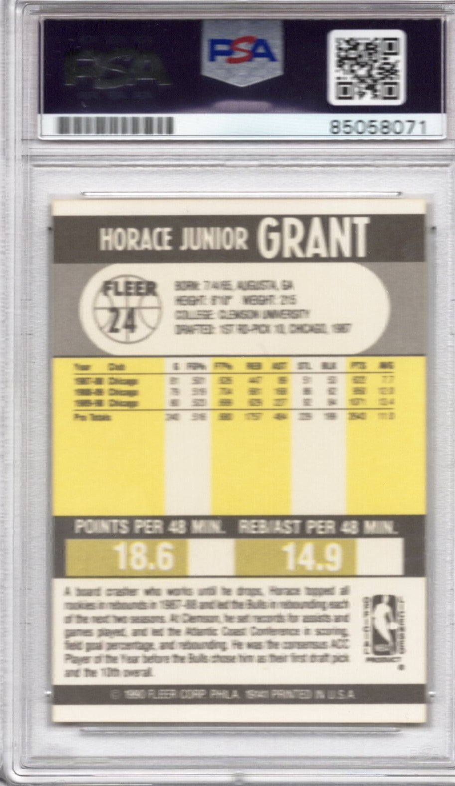1990 FLEER HORACE GRANT PSA/DNA AUTOGRAPH