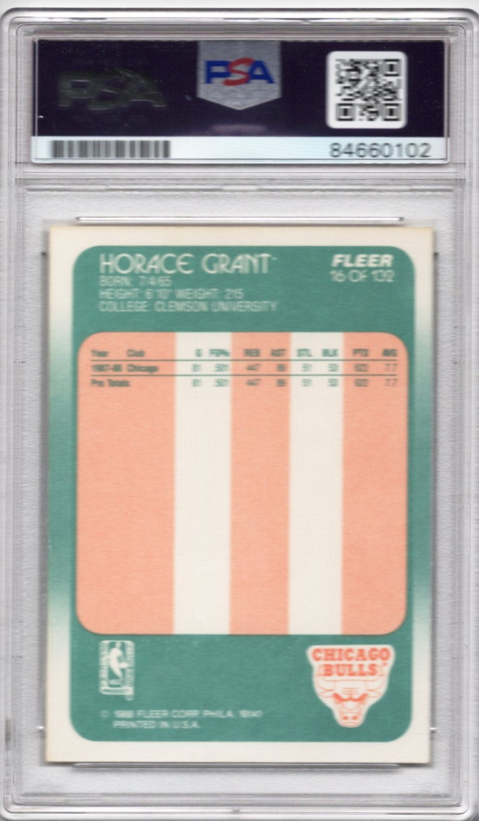 1988 FLEER HORACE GRANT ROOKIE CARD PSA/DNA AUTOGRAPH