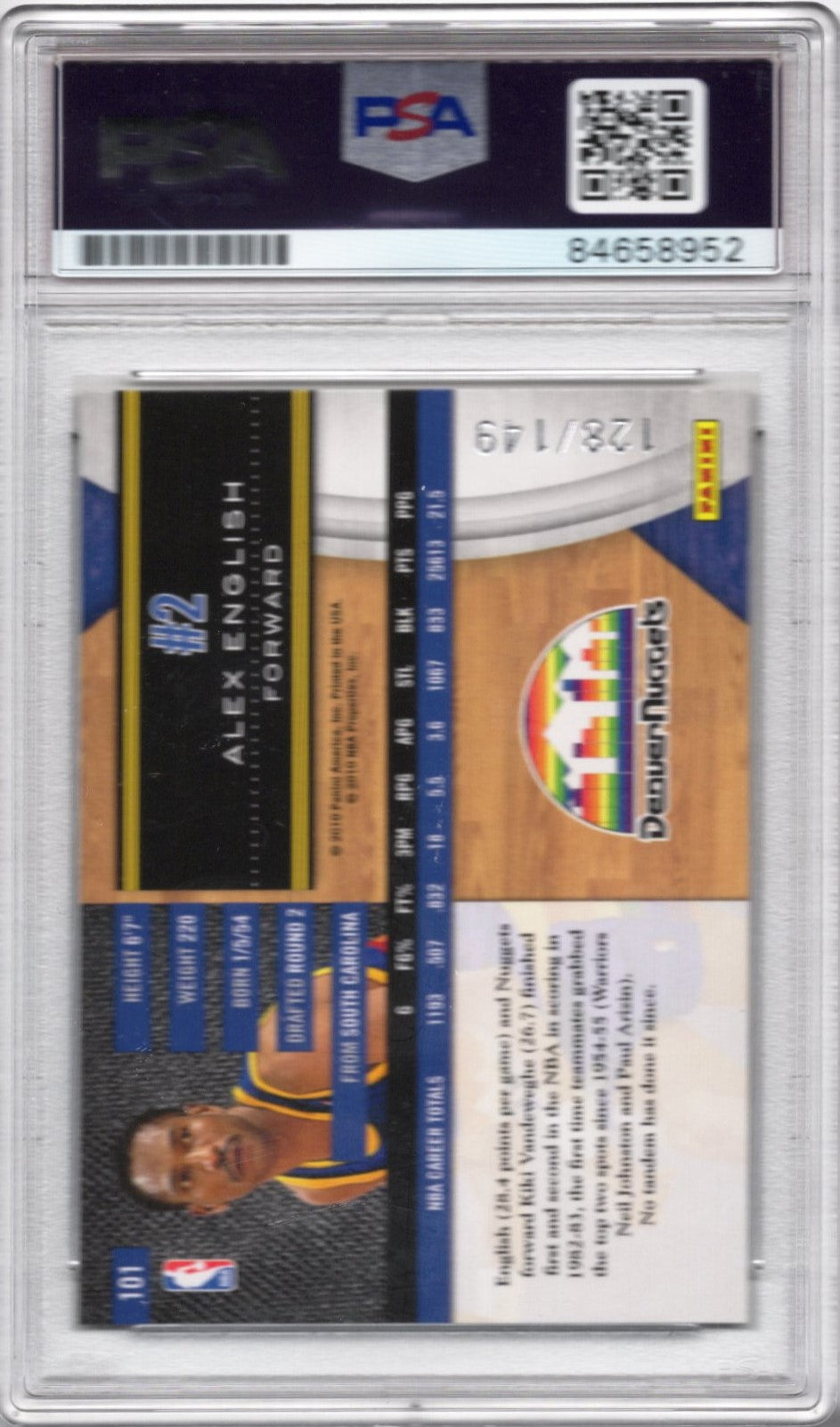 2010 PANINI LIMITED LEGEND ALEX ENGLISH AUTOGRAPH /149 PSA/DNA (8952)