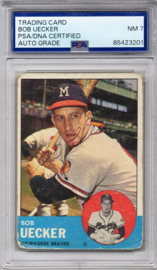 1963 TOPPS BOB UECKER AUTOGRAPH PSA/DNA (3201) AUTO GRADE 7