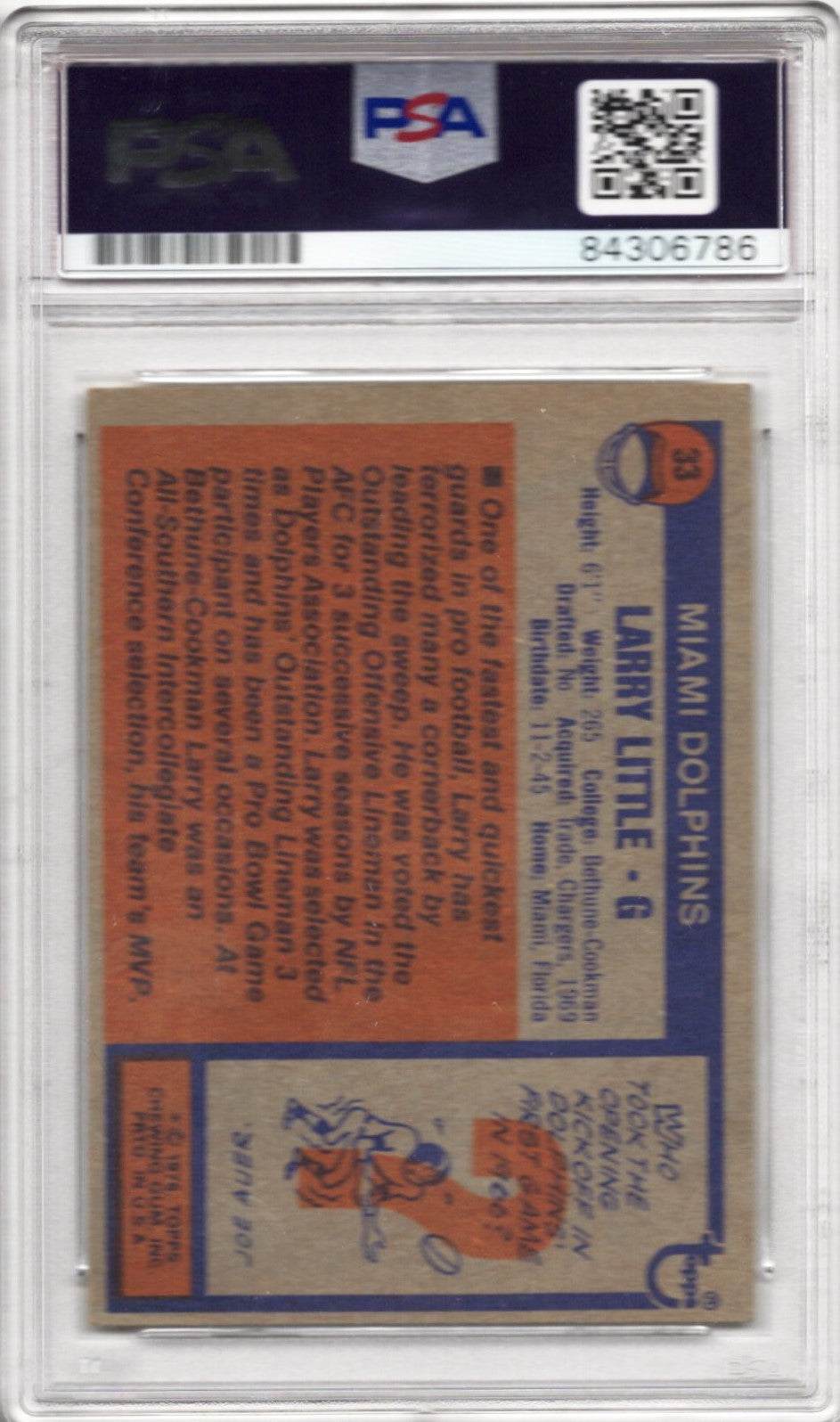 1975 TOPPS LARRY LITTLE AUTOGRAPH PSA/DNA (6786)