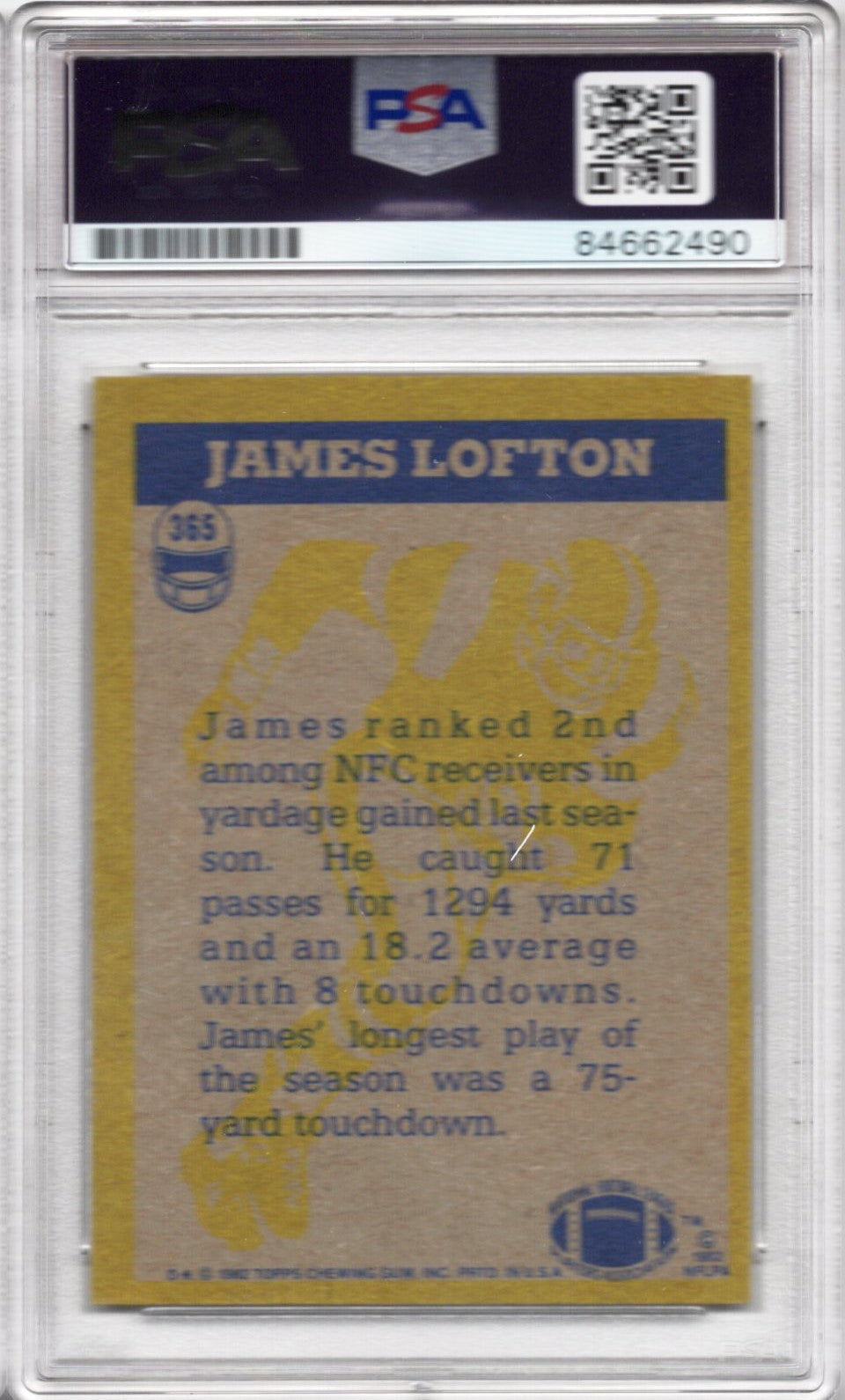 1982 TOPPS JAMES LOFTON AUTOGRAPH PSA/DNA AUTO GRADE 10 (2490)