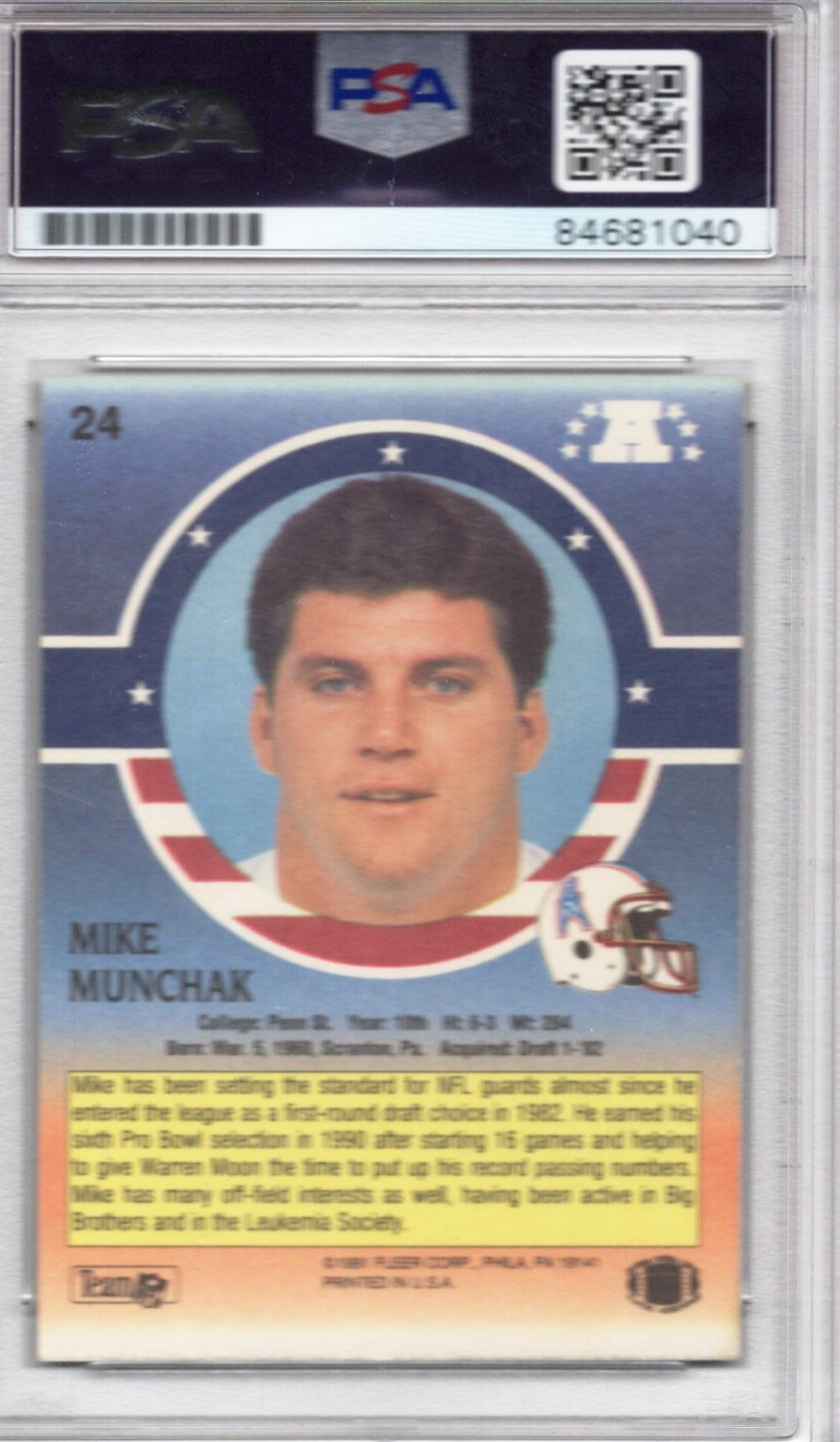 1991 FLEER MIKE MUNCHAK AUTOGRAPH PSA/DNA (1040)