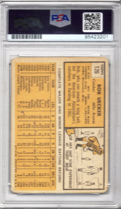 1963 TOPPS BOB UECKER AUTOGRAPH PSA/DNA (3201) AUTO GRADE 7