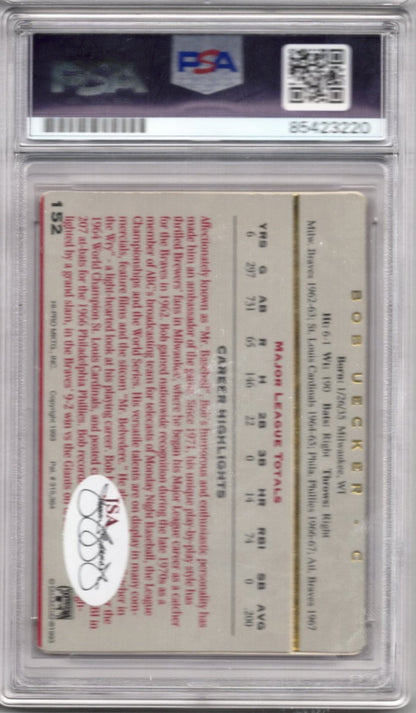 1993 ACTION PACKED BOB UECKER AUTOGRAPH PSA/DNA (3220) AUTO GRADE MINT 9