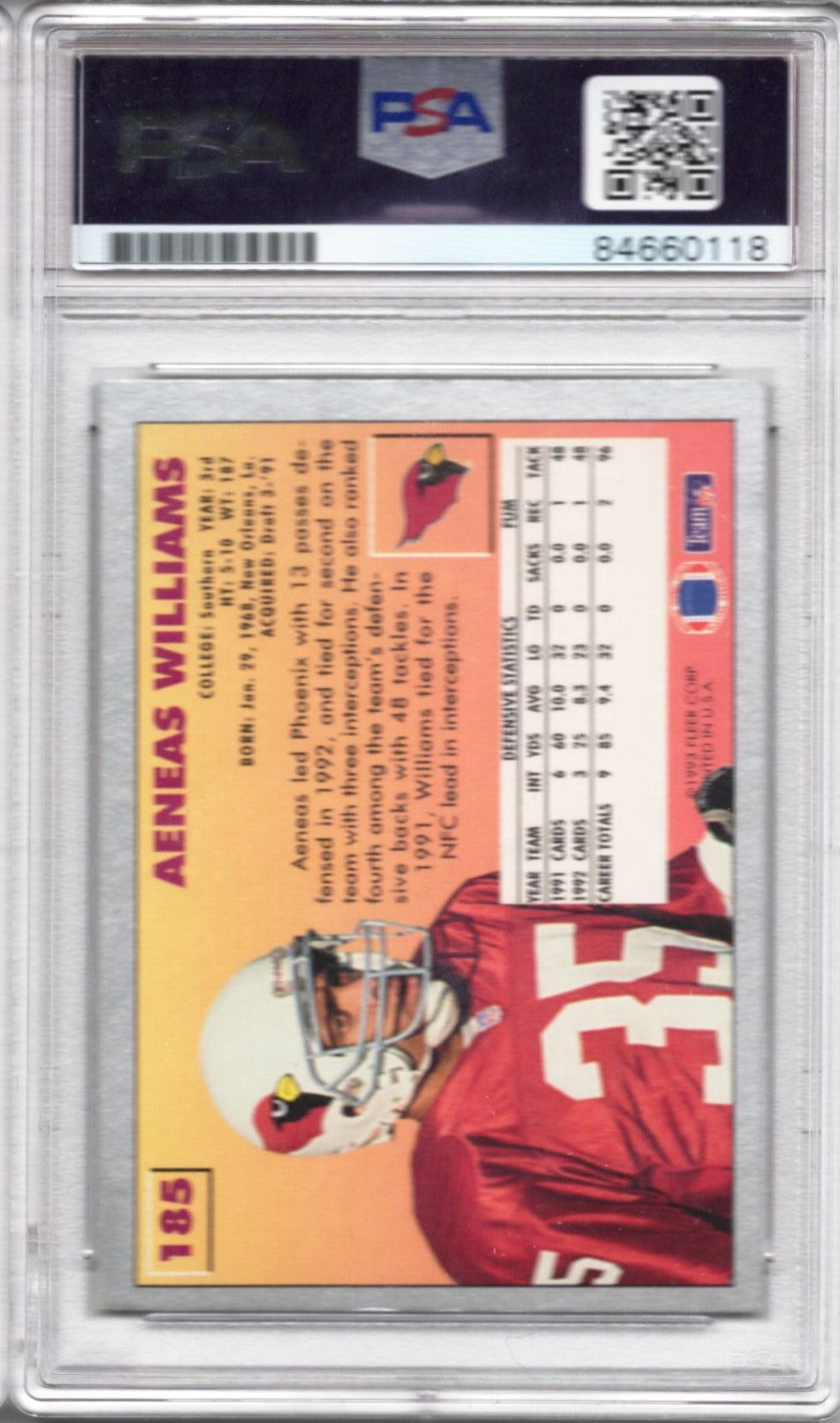 1993 FLEER AENEAS WILLIAMS AUTOGRAPH PSA/DNA (0118)