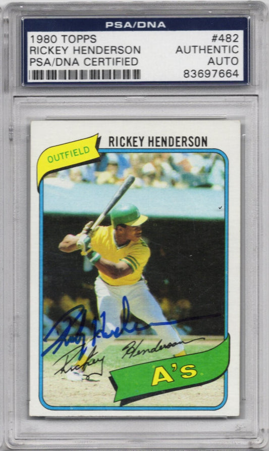 1980 TOPPS RICKEY HENDERSON ROOKIE CARD RC AUTOGRAPH PSA/DNA (7664)