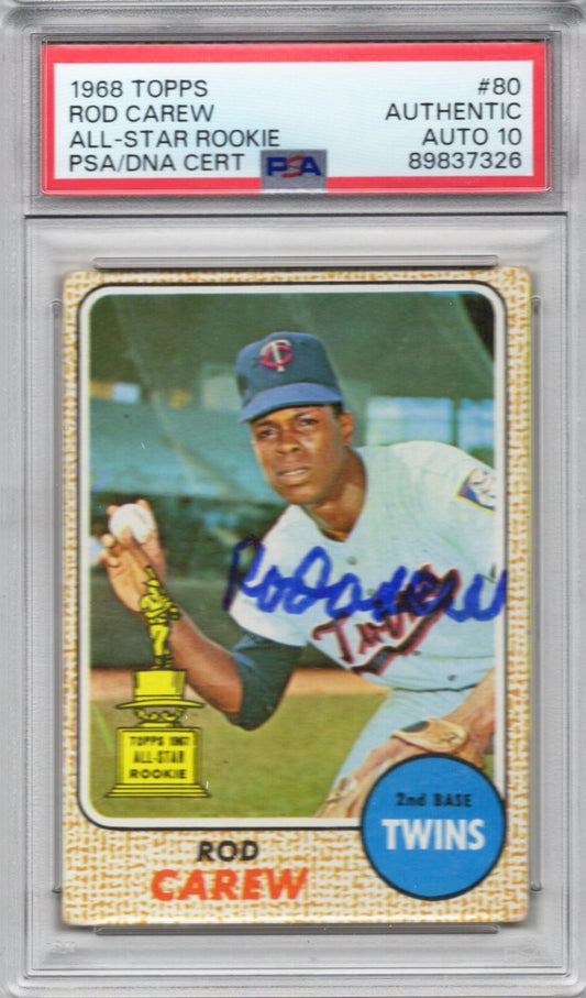 1968 TOPPS ROD CAREW AUTOGRAPH PSA/DNA (7326) AUTO GRADE 10