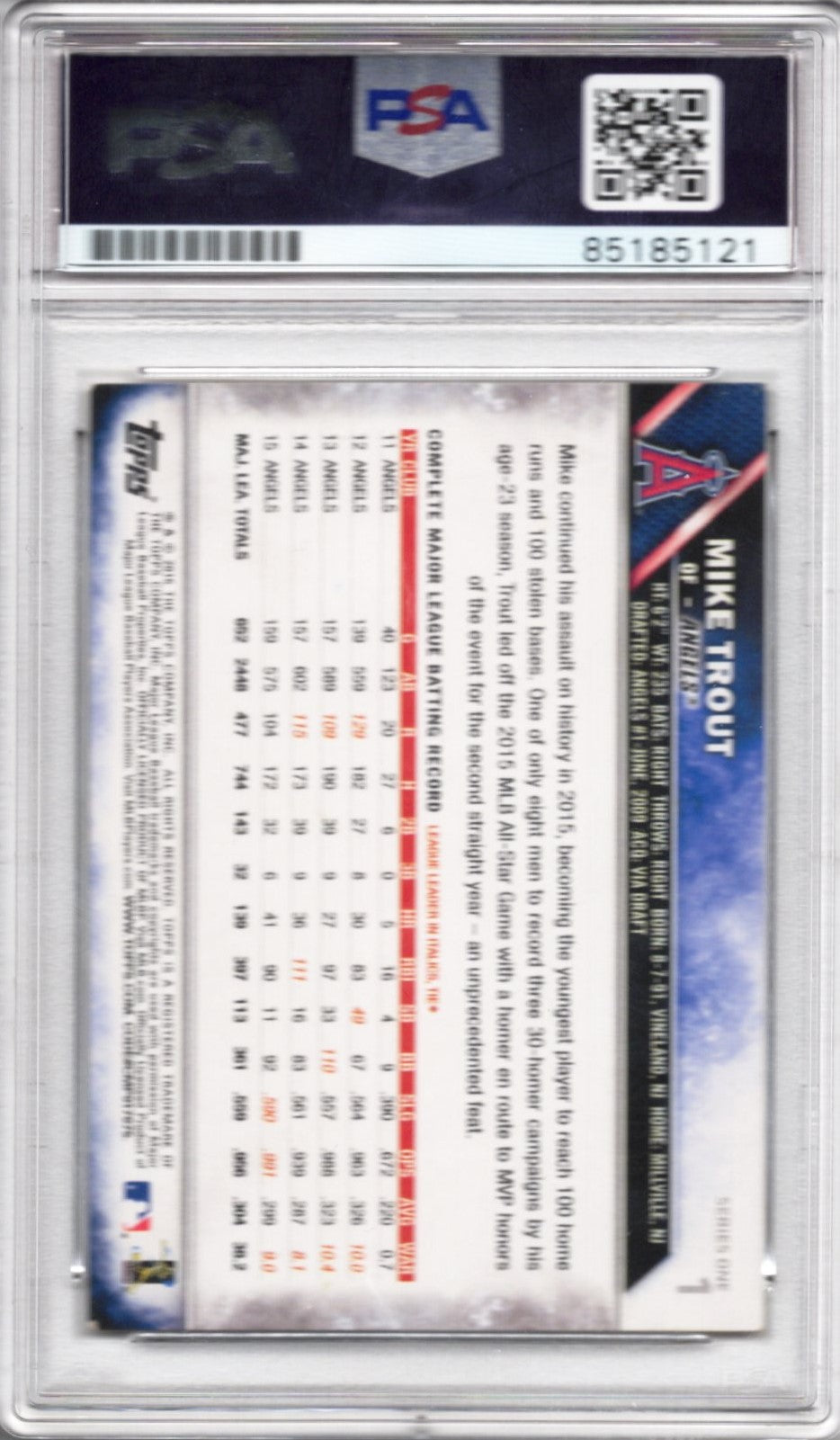 2016 TOPPS MIKE TROUT AUTOGRAPH PSA/DNA (5121)