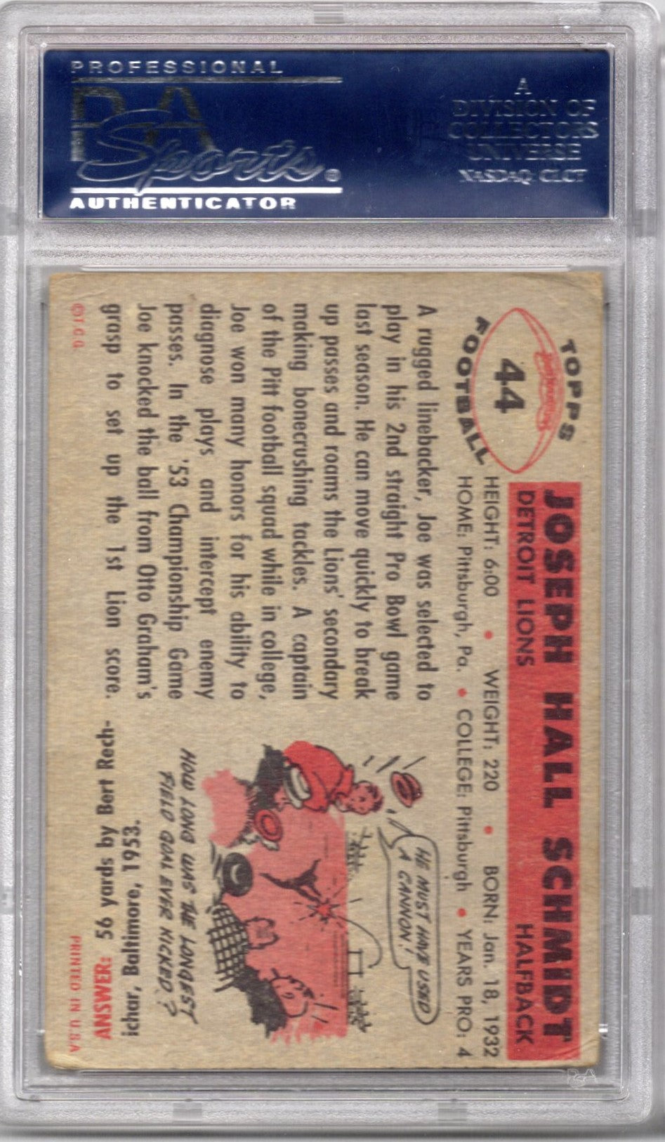1956 TOPPS JOE SCHMIDT AUTOGRAPH PSA/DNA (2593)