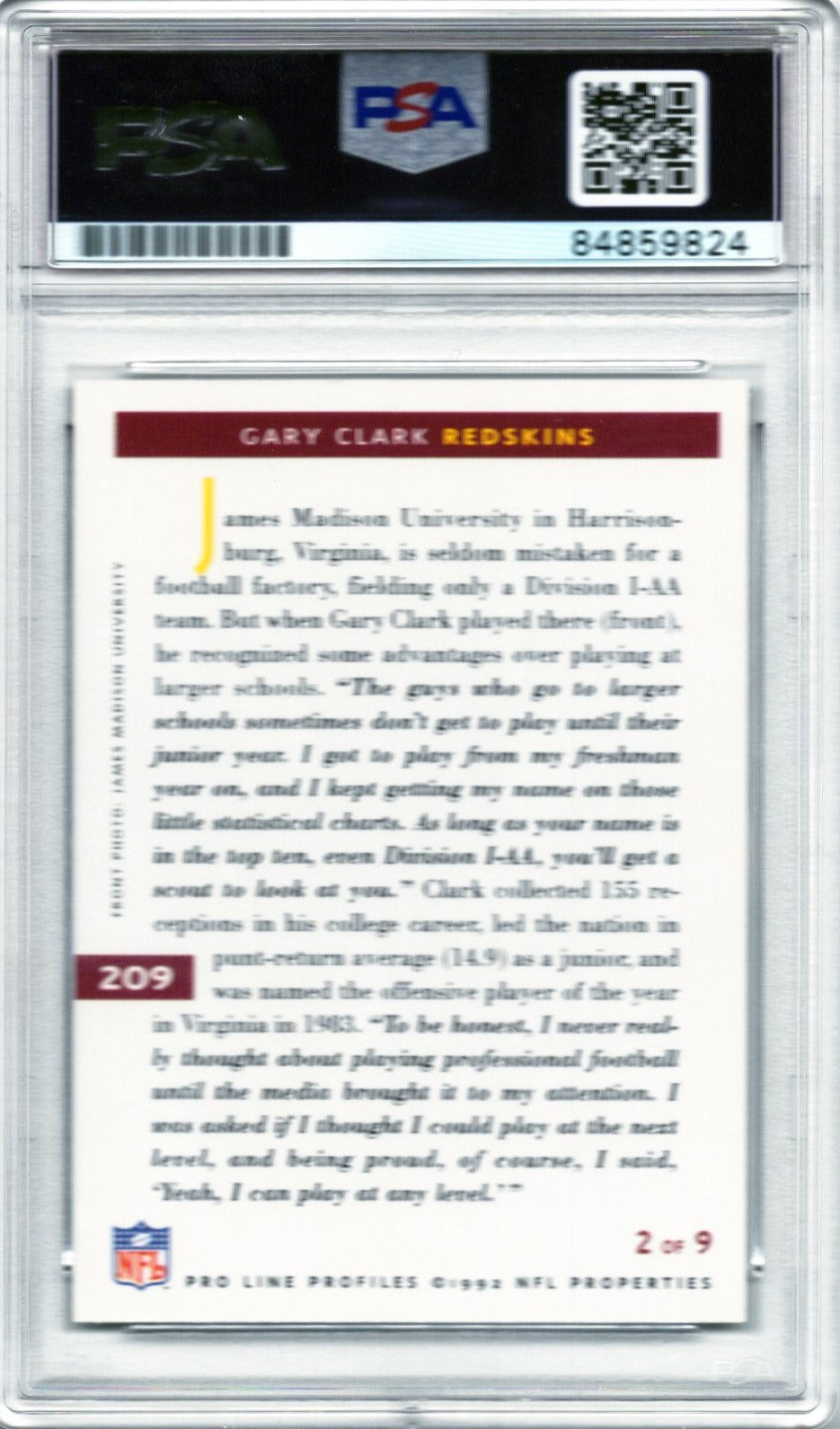 1992 PRO LINE GARY CLARK AUTOGRAPH PSA/DNA (9824)
