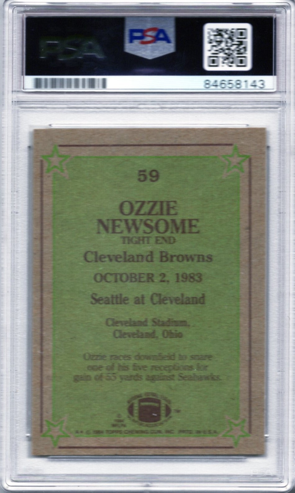 1984 TOPPS OZZIE NEWSOME AUTOGRAPH PSA/DNA