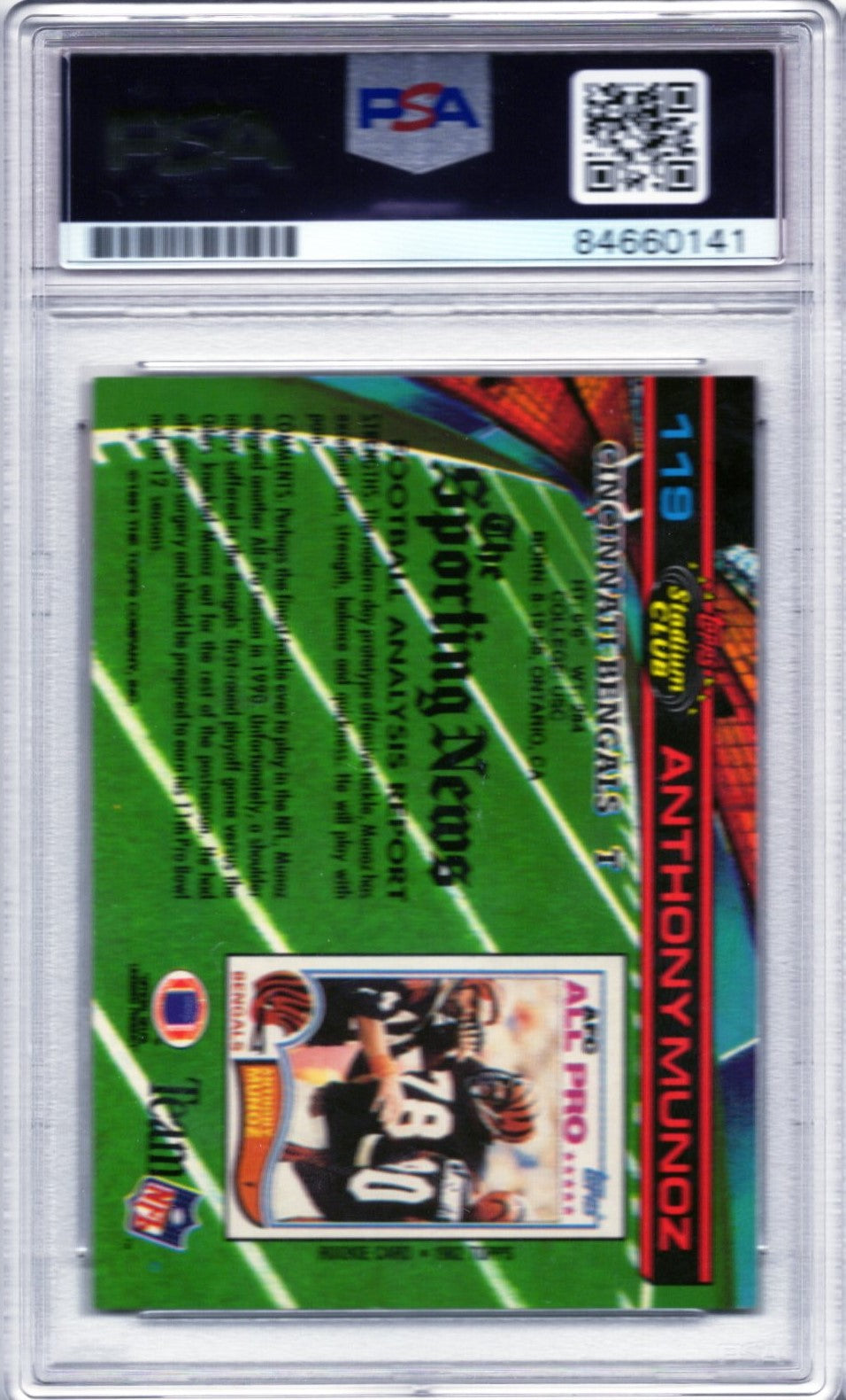 1991 TOPPS ANTHONY MUNOZ AUTOGRAPH PSA/DNA (0141)