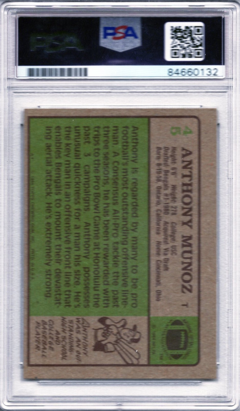 1984 TOPPS ANTHONY MUNOZ AUTOGRAPH PSA/DNA (0132)