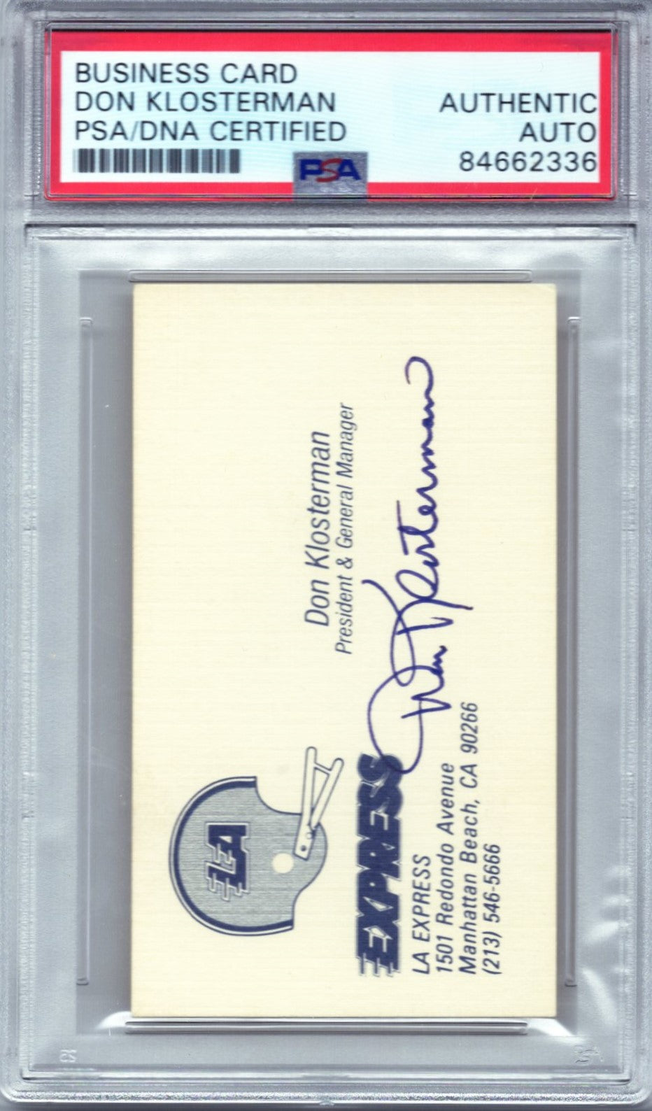 DON KLOSTERMAN BUSINESS CARD AUTOGRAPH PSA/DNA (2336)