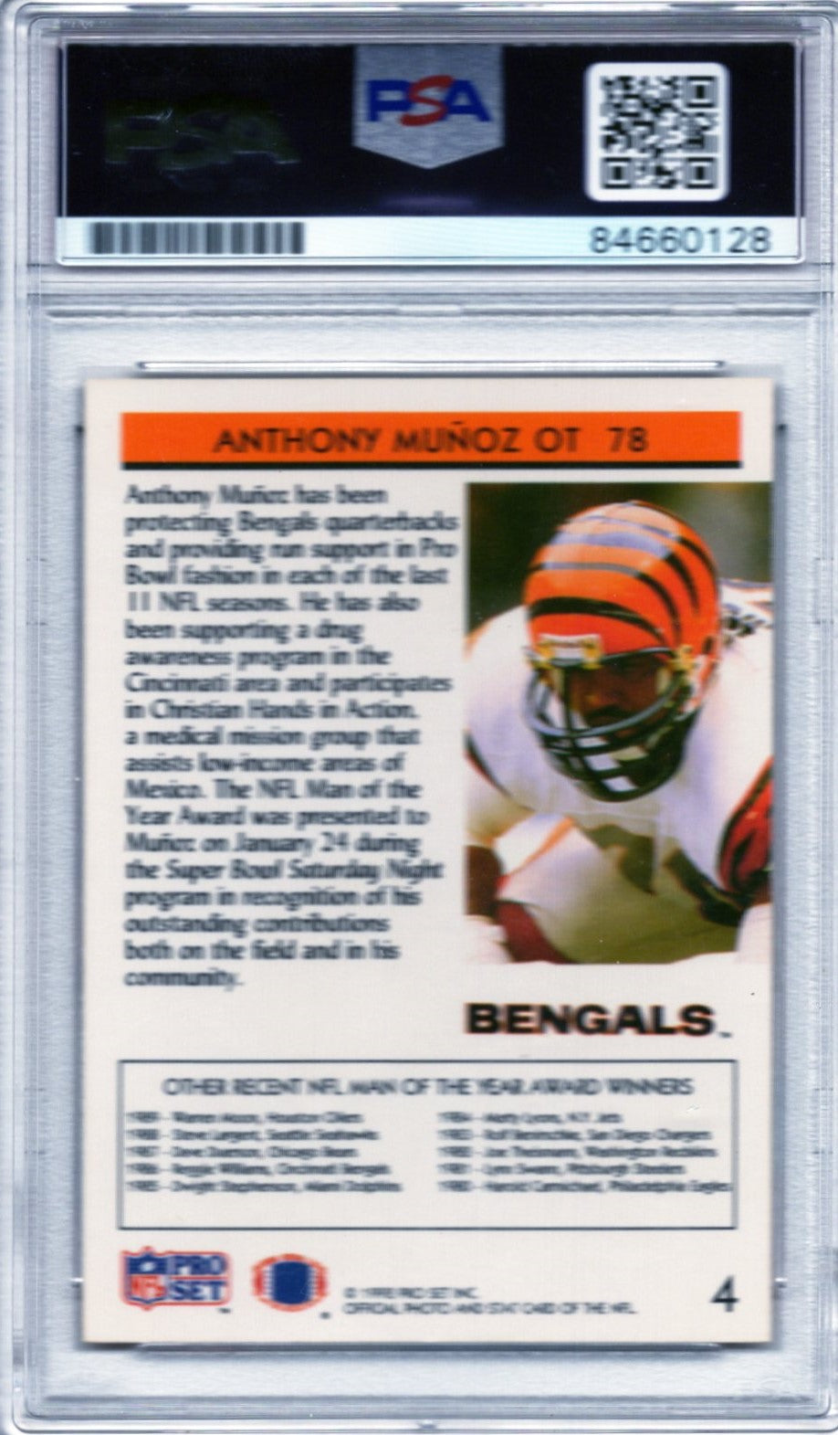 1992 PRO SET ANTHONY MUNOZ AUTOGRAPH PSA/DNA (0128)