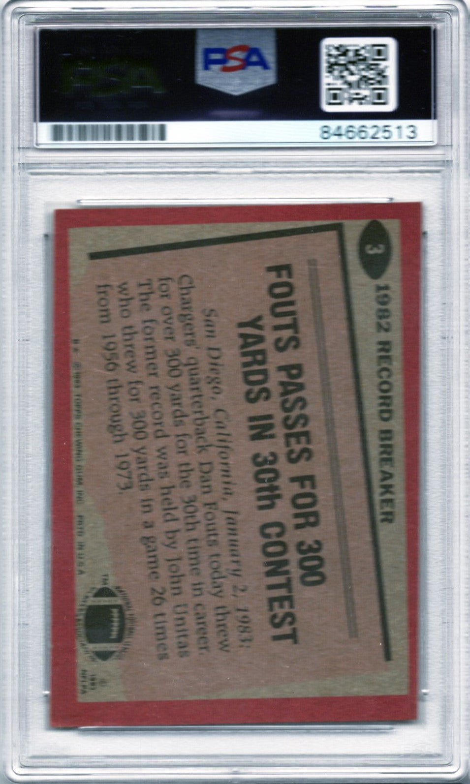 1983 TOPPS DAN FOUTS AUTOGRAPH PSA/DNA (2513)