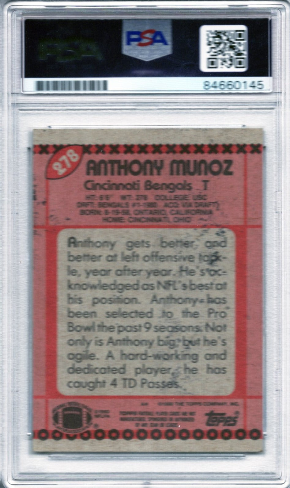 1990 TOPPS ANTHONY MUNOZ AUTOGRAPH PSA/DNA (0145)