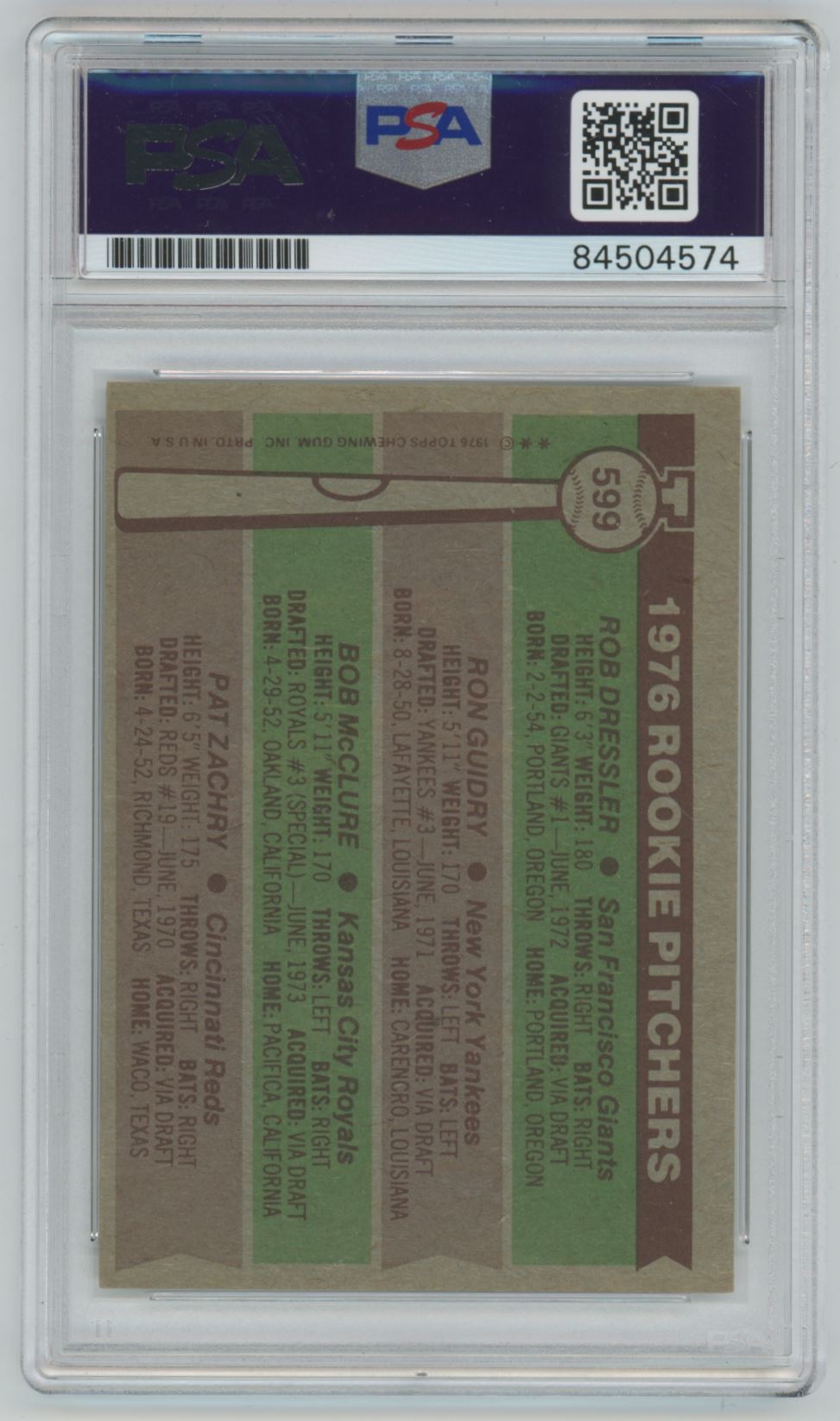 1976 Topps Ron Guidry #599 Auto ROOKIE - PSA/DNA Authentic