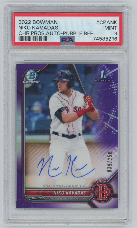 2022 Bowman Chrome Prospects Purple Niko Kavadas Auto /250 - PSA 9