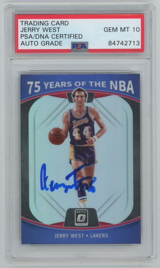 2021 Donruss Optic 75 Years of the NBA Jerry West Auto 10 Grade - PSA/DNA