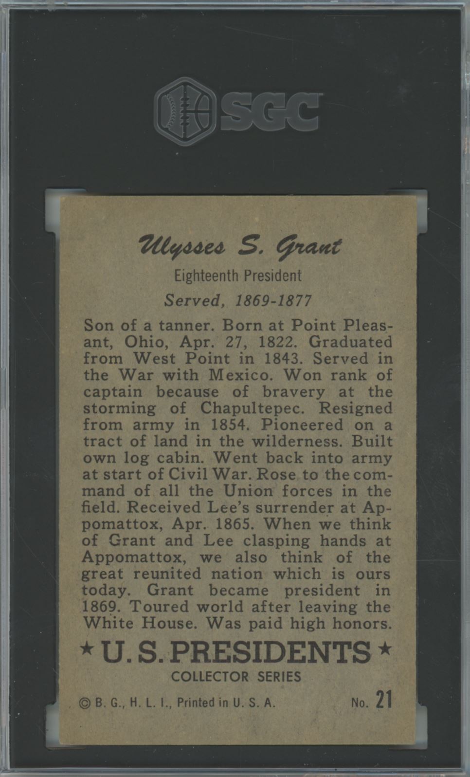 1952 Bowman Ulysses S. Grant #21 U.S. Presidents - SGC 5