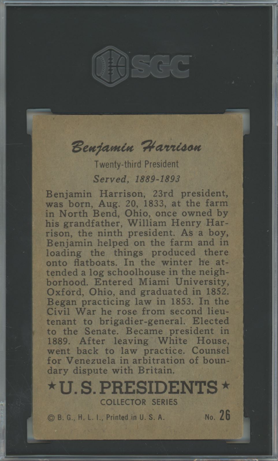 1952 Bowman Benjamin Harrison #26 U.S. Presidents - SGC 3