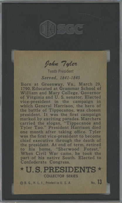 1952 Bowman John Tyler #13 U.S. Presidents - SGC 4