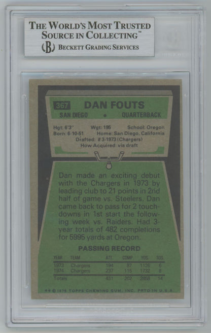 1975 Topps Dan Fouts Rookie Card #367 Auto - Beckett Authentic