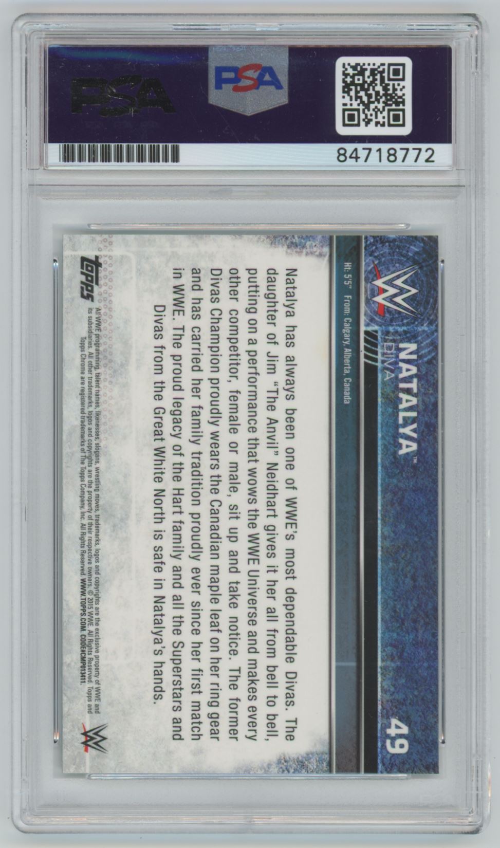 2015 Topps Chrome WWE Natalya Auto - PSA/DNA